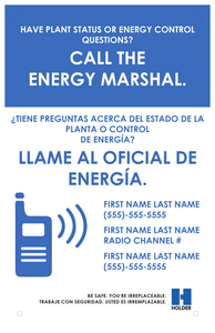 Have Plant Status Or Energy Control Questions? Call The Energy Marshal - (Poster) (Provide Names, Phone Numbers, And Radio Channels - 3 Max)